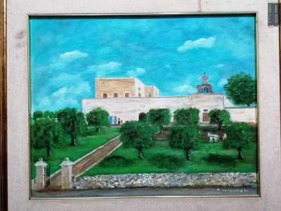 Ritroviamo la signora Domenica Frasca, che prima di salutarci ci mostra un acquerello: raffiugura la masseria com�era un tempo. Si notano due colonne non pi� esistenti che anticipavano il viale che portava all�edificio principale. E al centro si scorge un uomo con cavallo mentre ara la terra